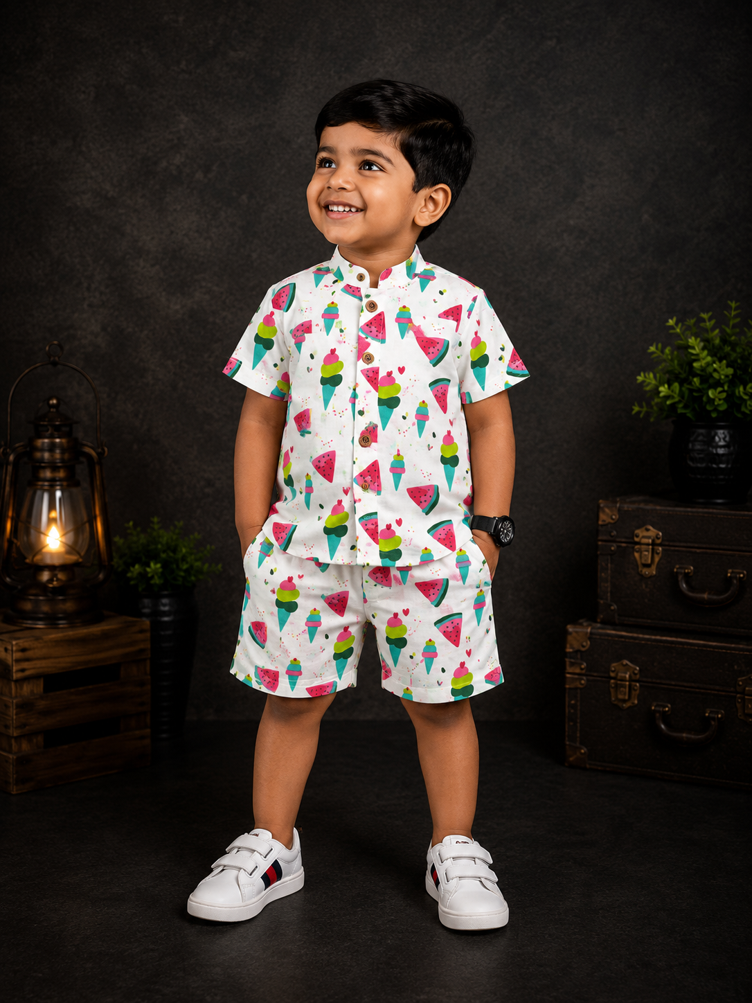 White icecream Jaipur cotton button style co-ord set
