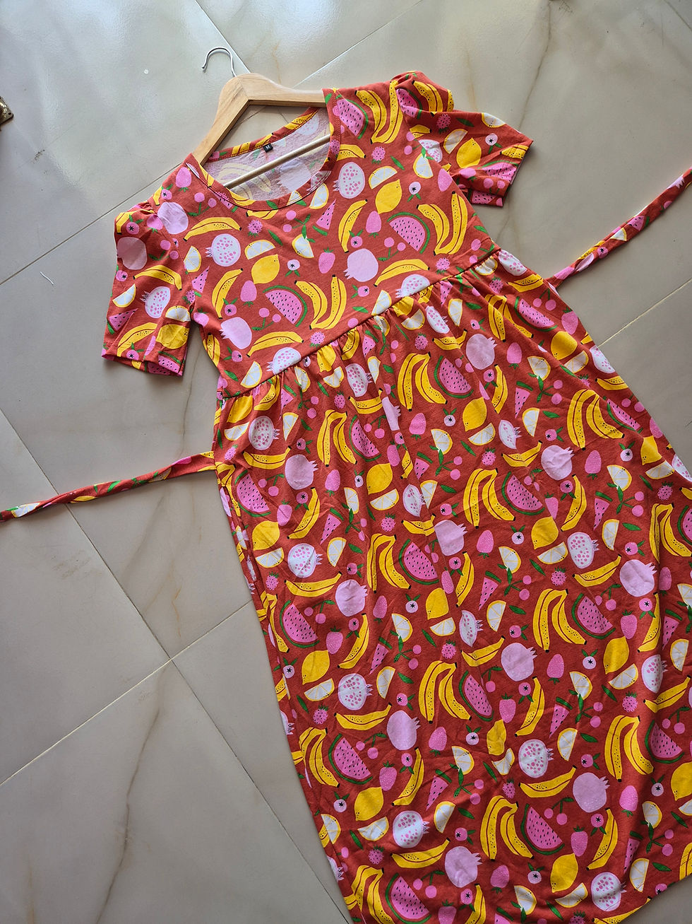 Thumbnail: Rust orange fruits Cotton Hoisery Casual maxi CM002