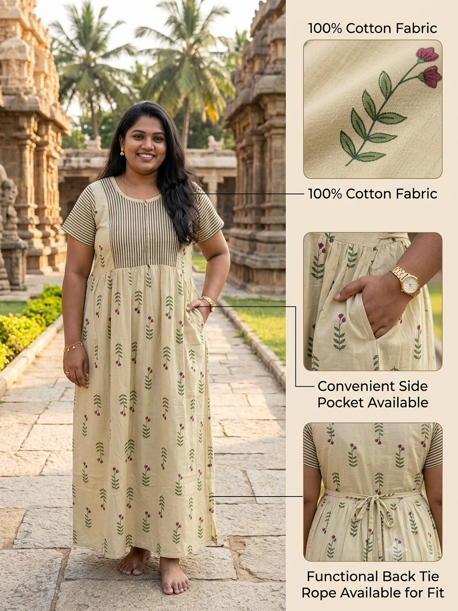 Wine blossom stripes Cotton centre zip casual maxi