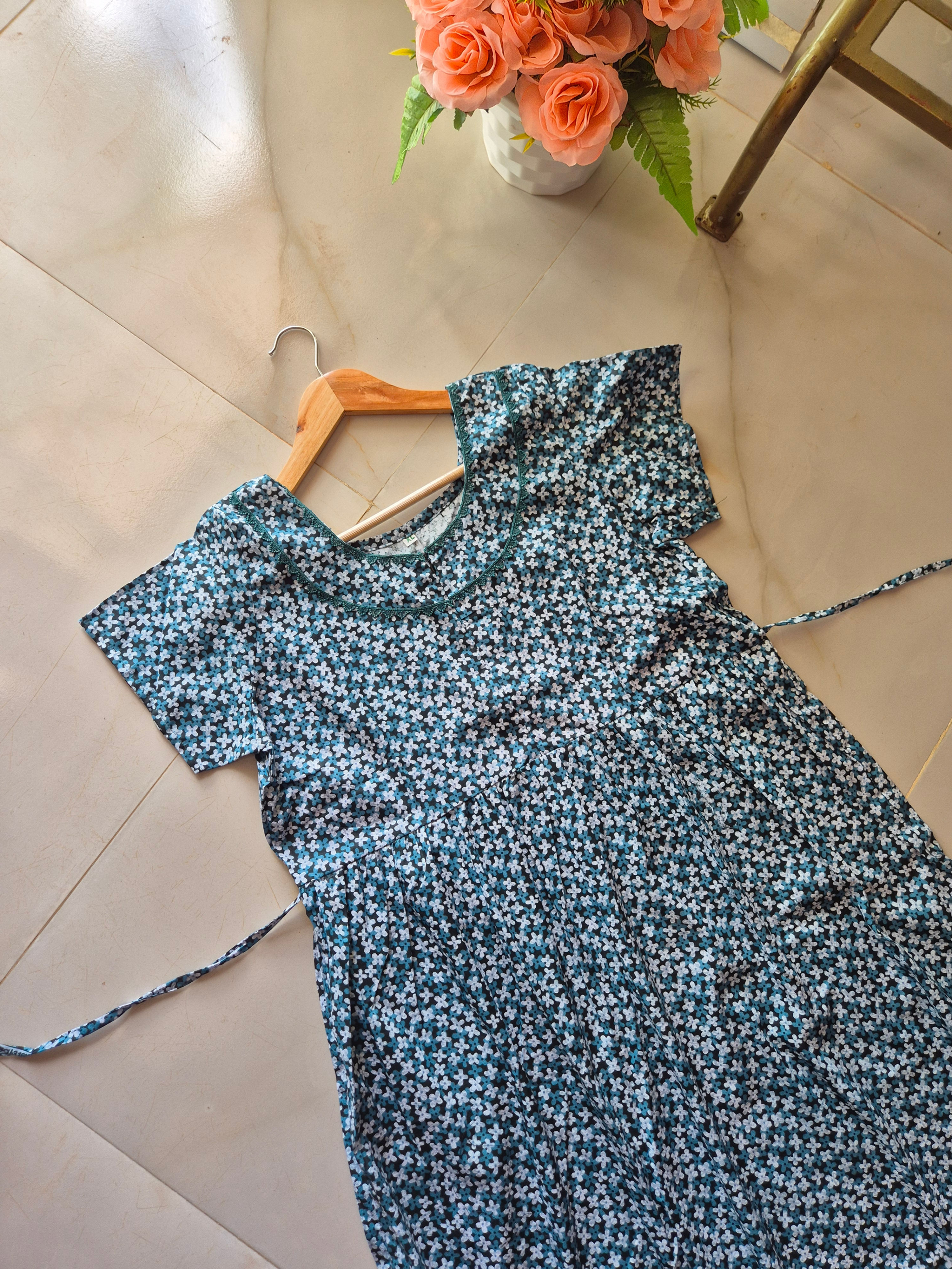 Green 4 Bud white pattern  casual/ Feeding maxi