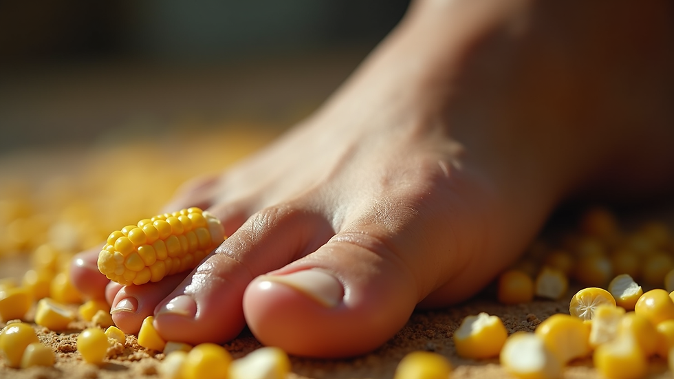 Close-up view of a foot with a corn on the toe