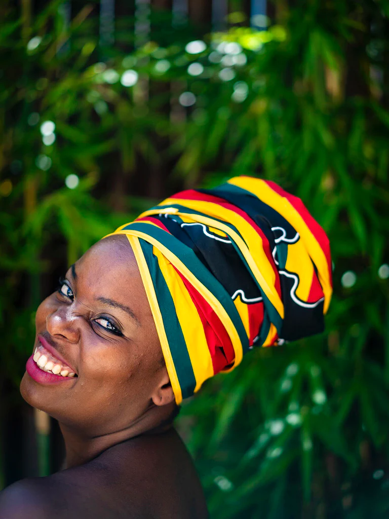 Woman wearing Jamaican Head Wrap