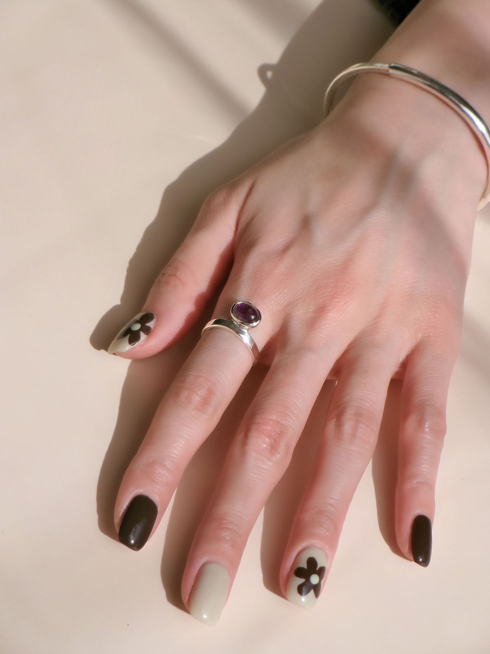 Thumbnail: natural stone stackable ring - amethyst