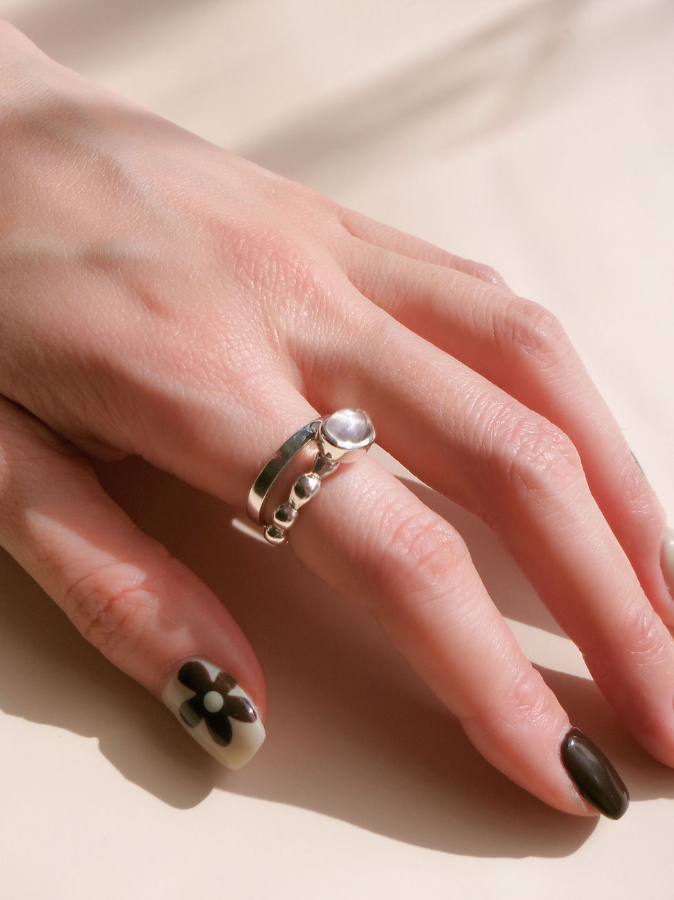 Thumbnail: natural stone stackable ring - rose quartz