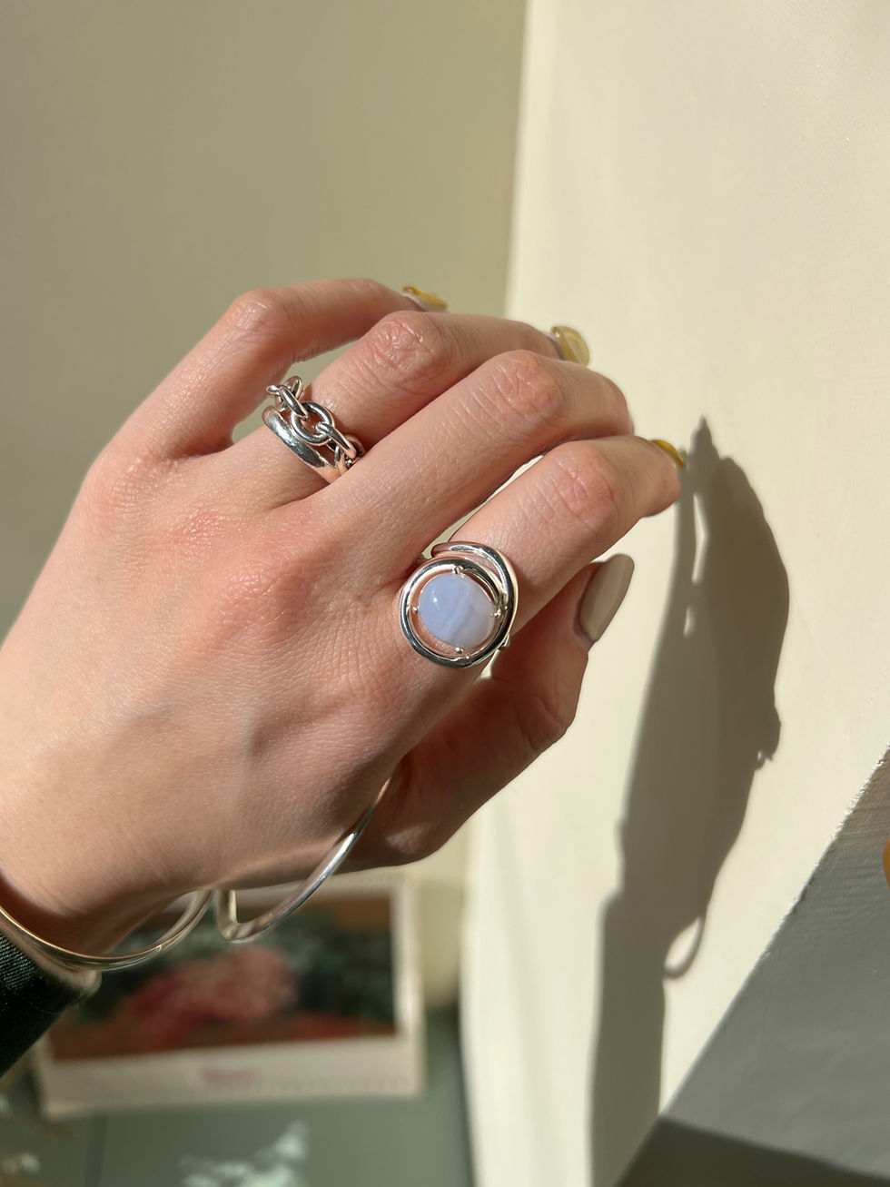 Thumbnail: line art natural stone - blue lace agate ring