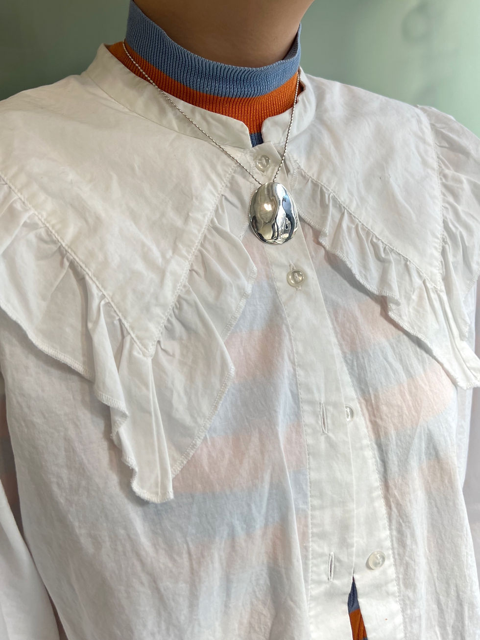 Thumbnail: egg shell - rice pearl chain necklace