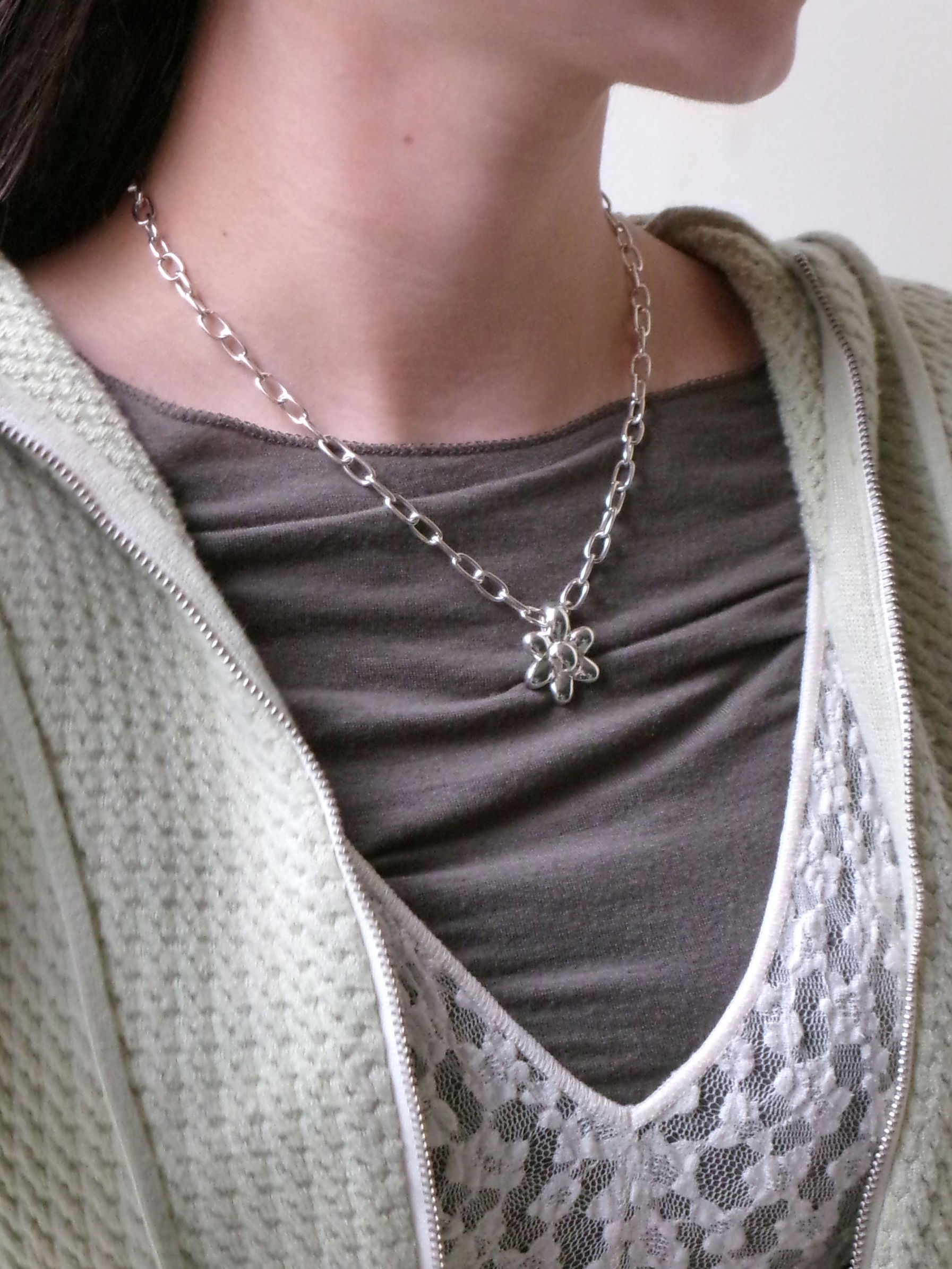 abstract flowers - oval lariat 2way chain necklace