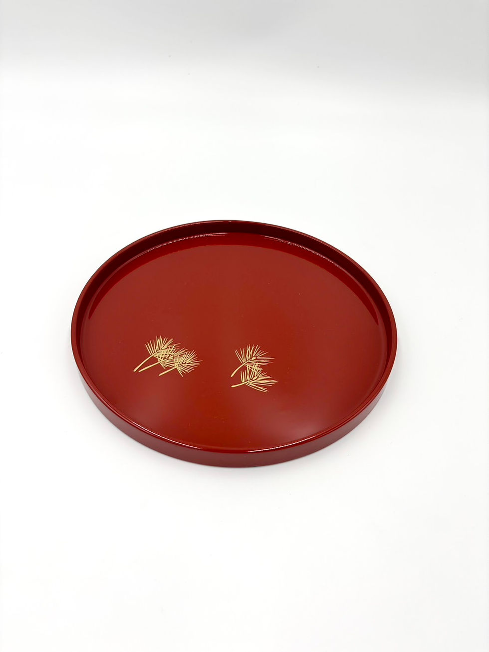 Thumbnail: Red Lacquer Round Tray with Gold Pine Needle Motif