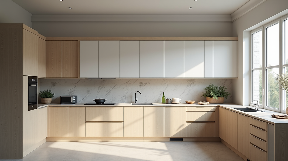 High angle view of a partially renovated kitchen with new cabinets and countertops