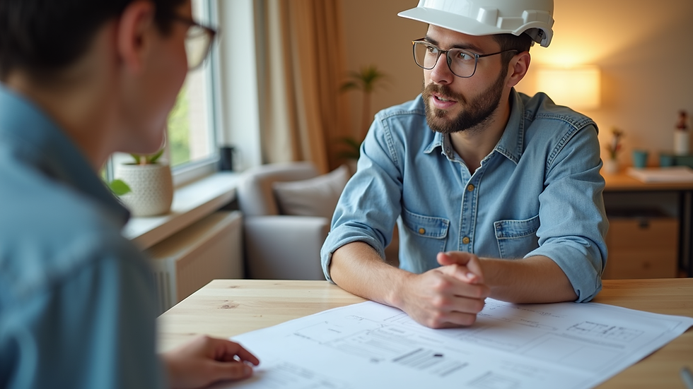 Close-up view of a contractor discussing renovation plans with a homeowner