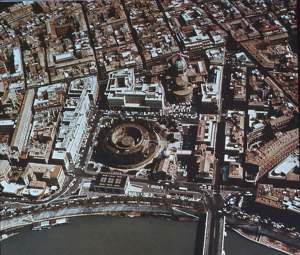 The Mausoleum of Augustus (Augusteum) pictured within the larger city of Rome.