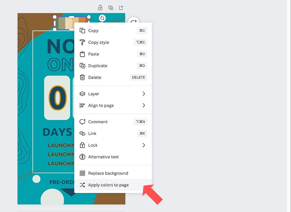 Omega High Impact Print Solutions' How-To guide on how to create custom color schemes on Canva using their "Apply colors to page" tool.
