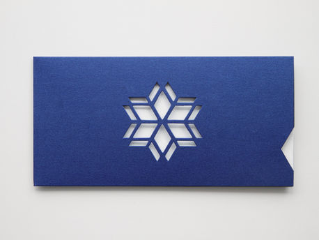 Blue envelope with a geometric star cutout design on a white background. Simple, elegant, and minimalist style.