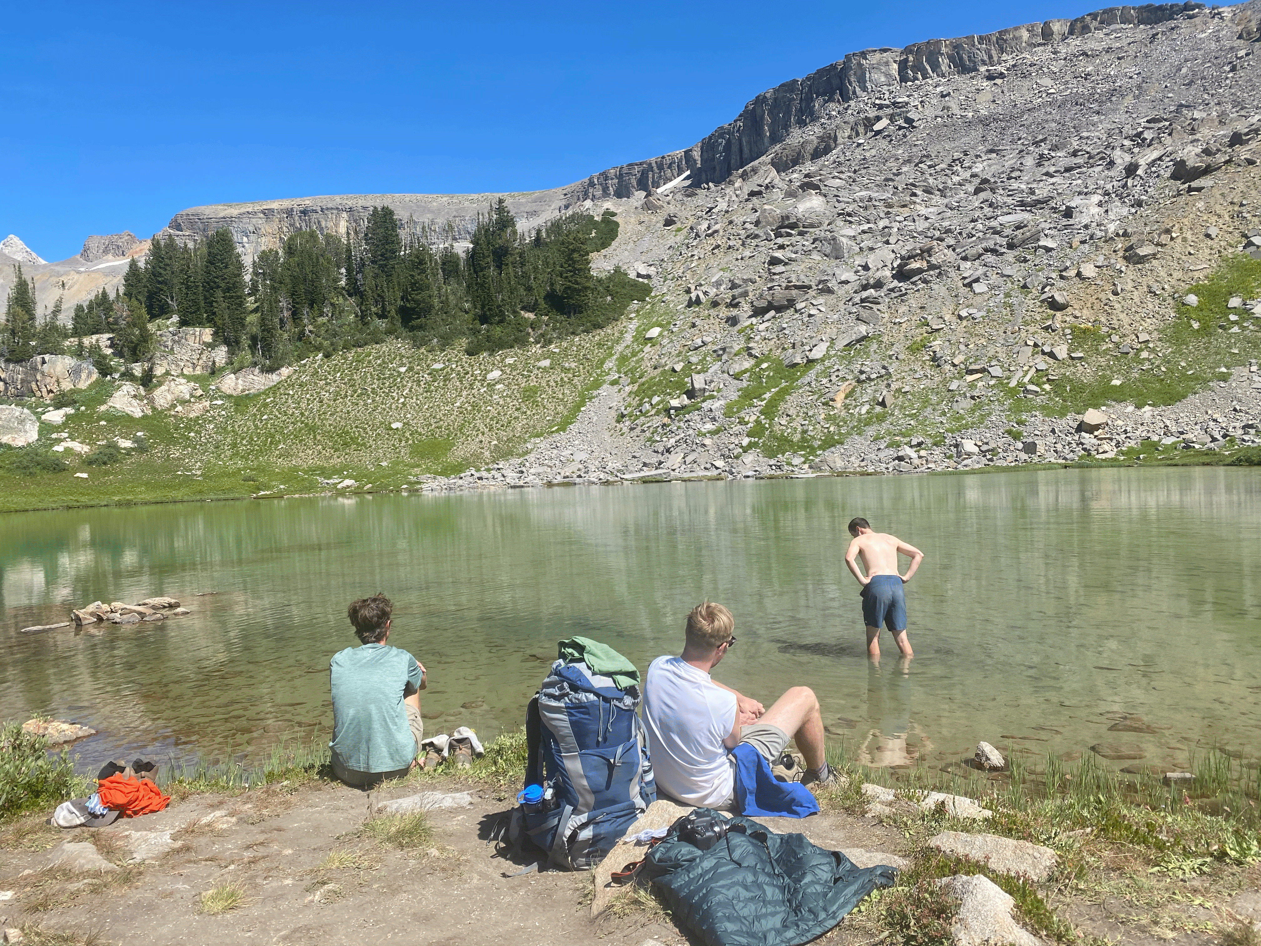 Taking a swim at Sunrise Lake in Wyoming