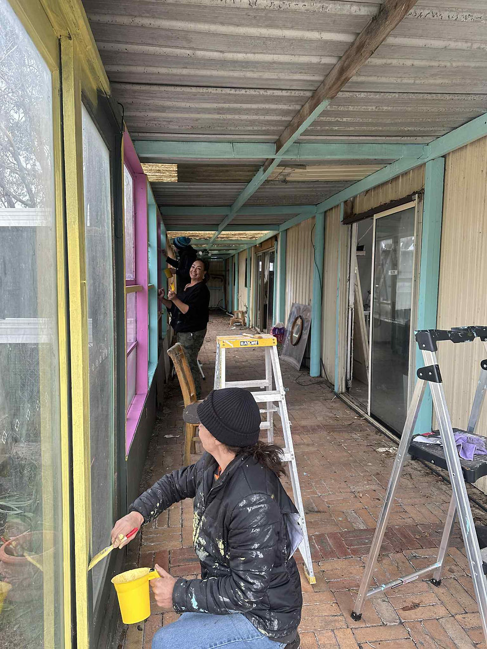 Mara, Lou and Cath busy painting