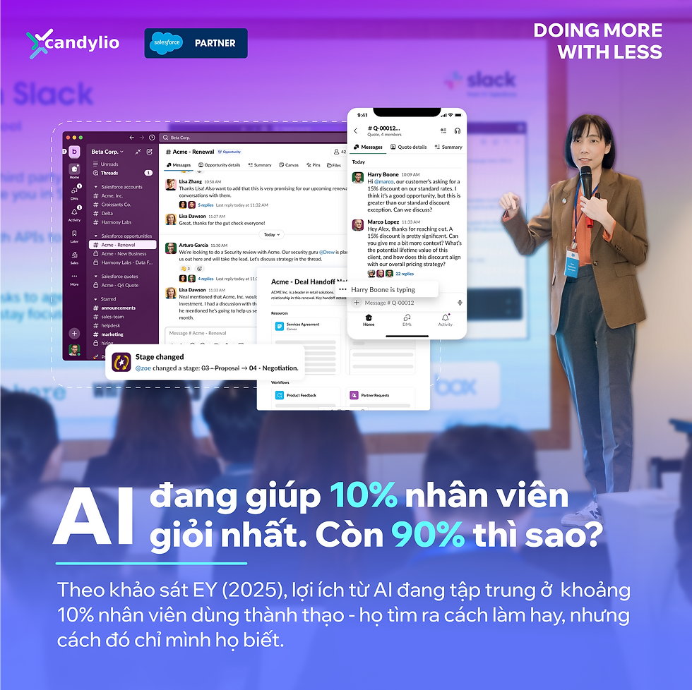 Diễn giả Salesforce chia sẻ về vai trò của Slack như nền tảng vận hành công việc và cửa ngõ kết nối tới Salesforce