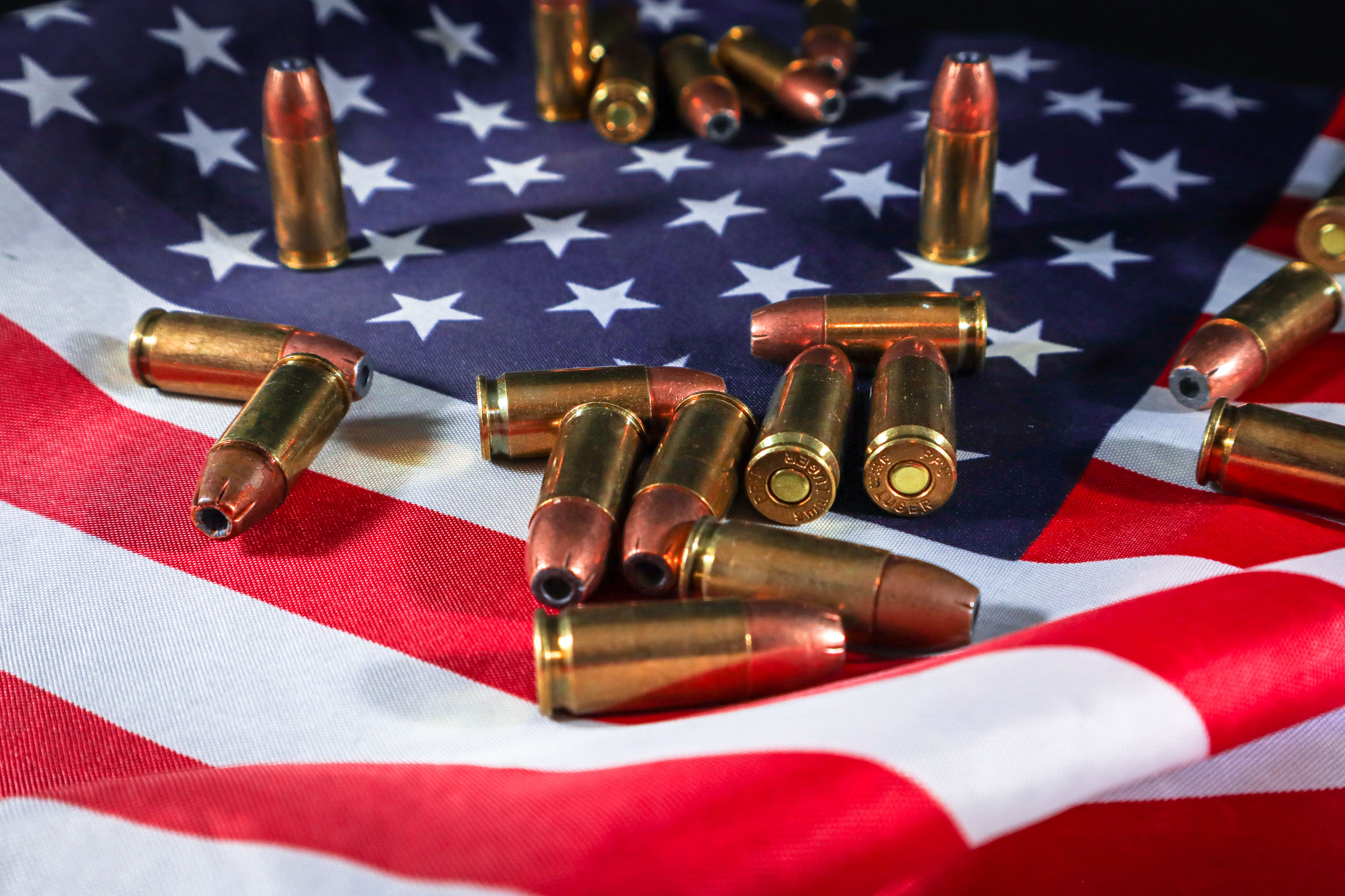 Ammunition arranged on an American flag