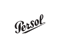 Logo Persol noir sur fond noir, marque de lunettes de soleil