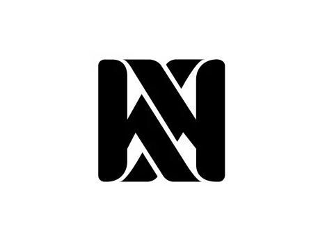 Logo blanc avec les lettres entrelacées W et N sur fond noir