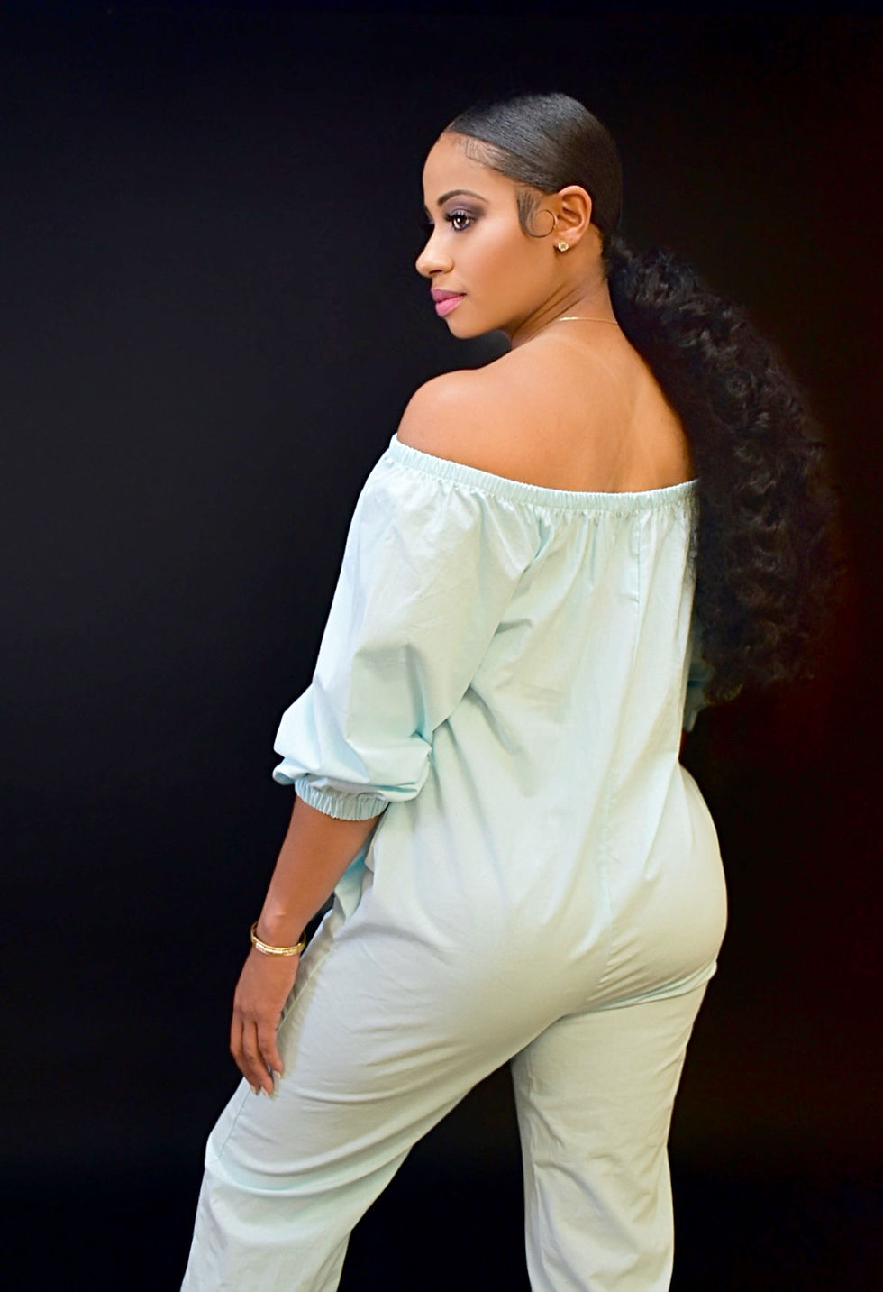 Thumbnail: Women's Off Shoulder Jumpsuit in Pale Sky Blue