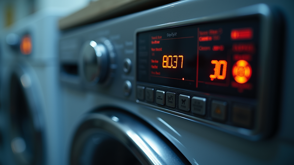 Close-up view of a washing machine control panel showing error codes