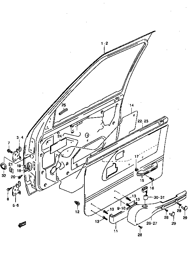 Tapicerka drzwi, zawiasy, elem. plastikowe /przód/