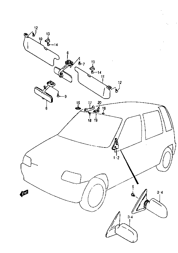 Lusterka, osłony p. słoneczne, uchwyty