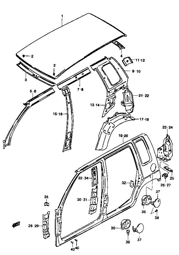 Dach, progi, błotnik tył, blachy wewnętrzne
