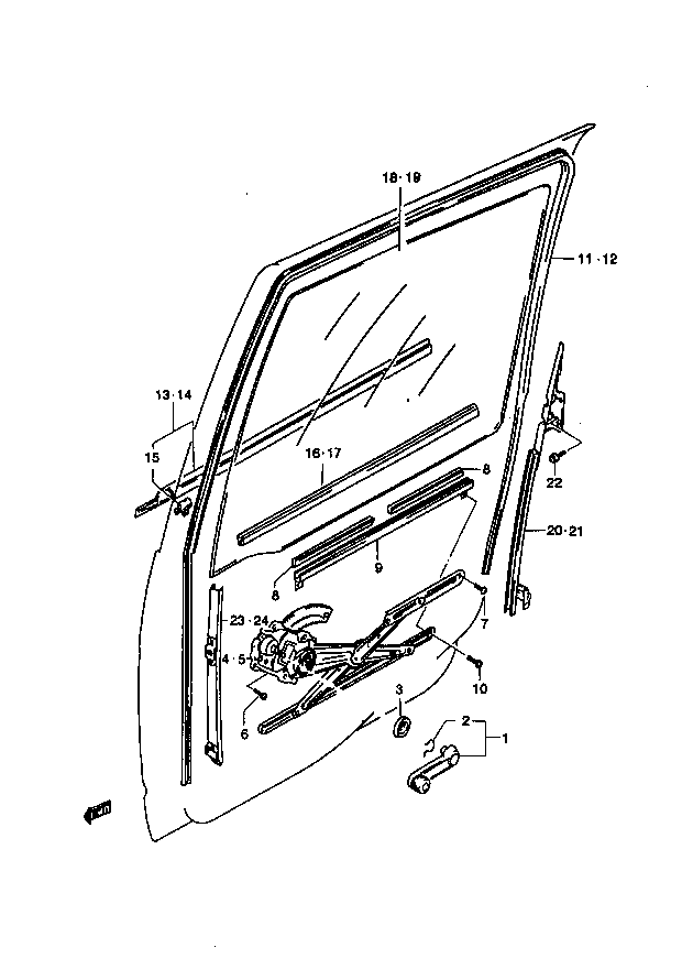 Drzwi tylne - podnośniki szyb/szyba/prowadnica