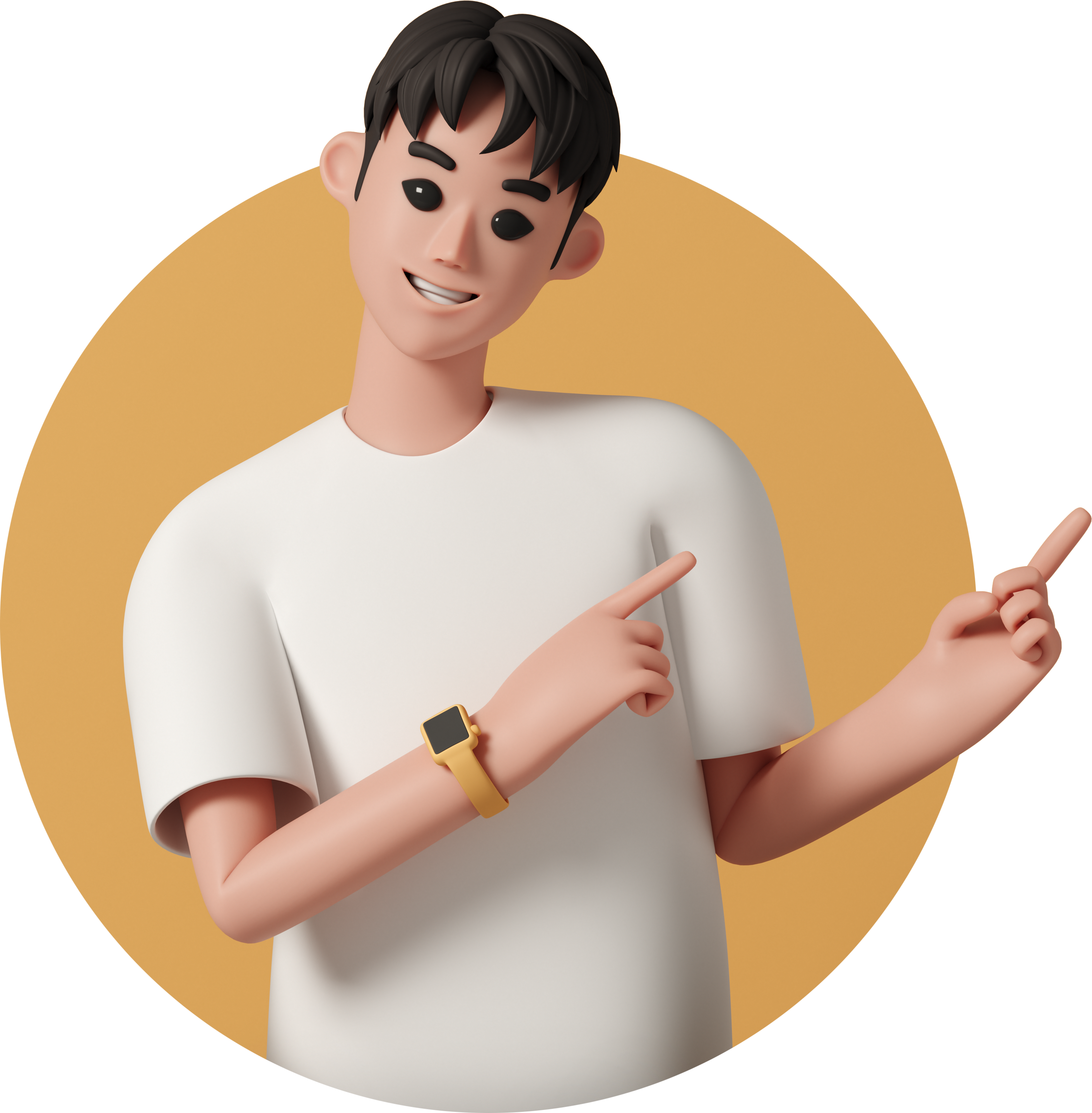 Smiling young man points to the right with orange background splisxstudio