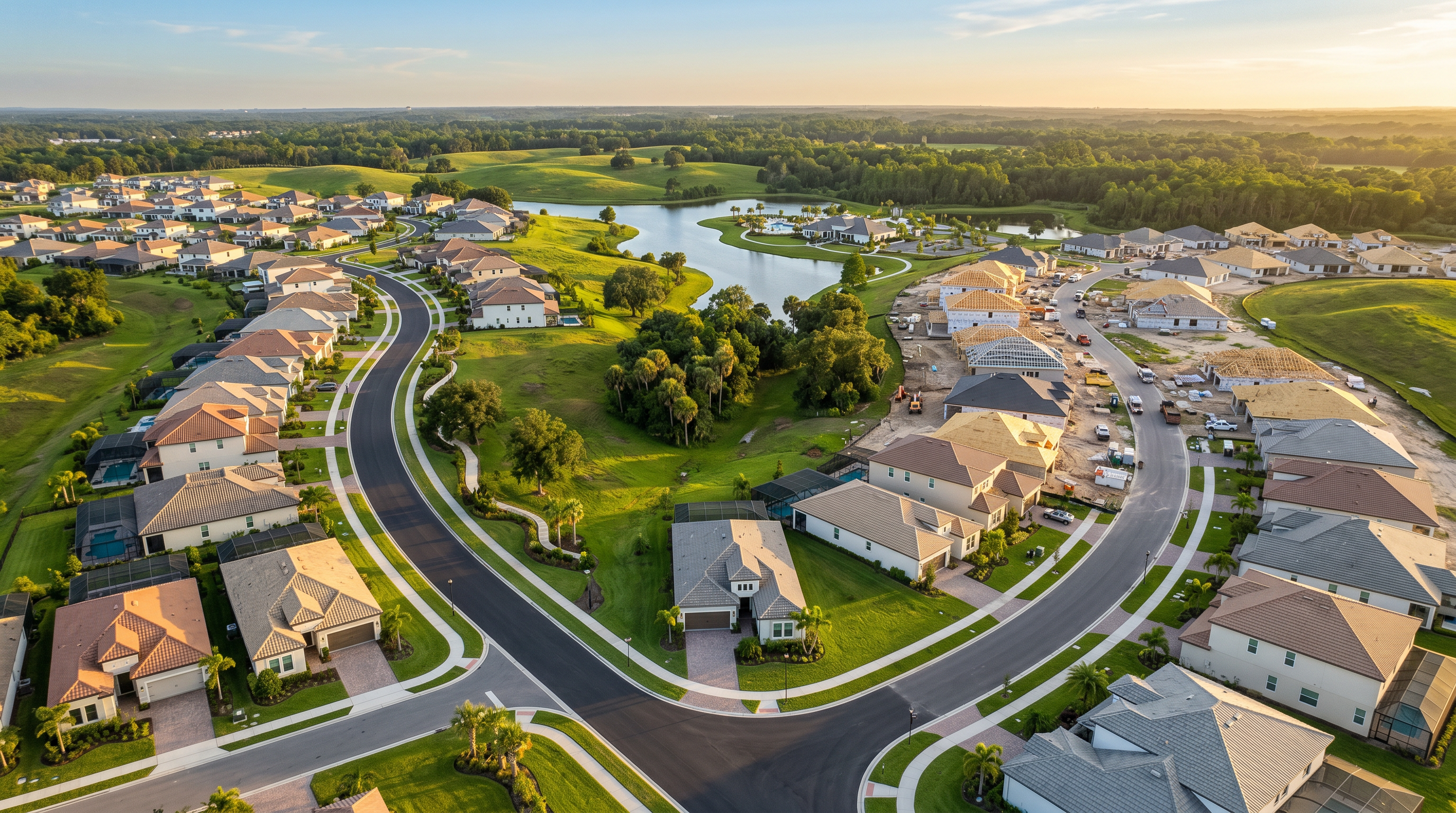 Aerial view of Pasadena Ridge community in Zephyrhills, FL