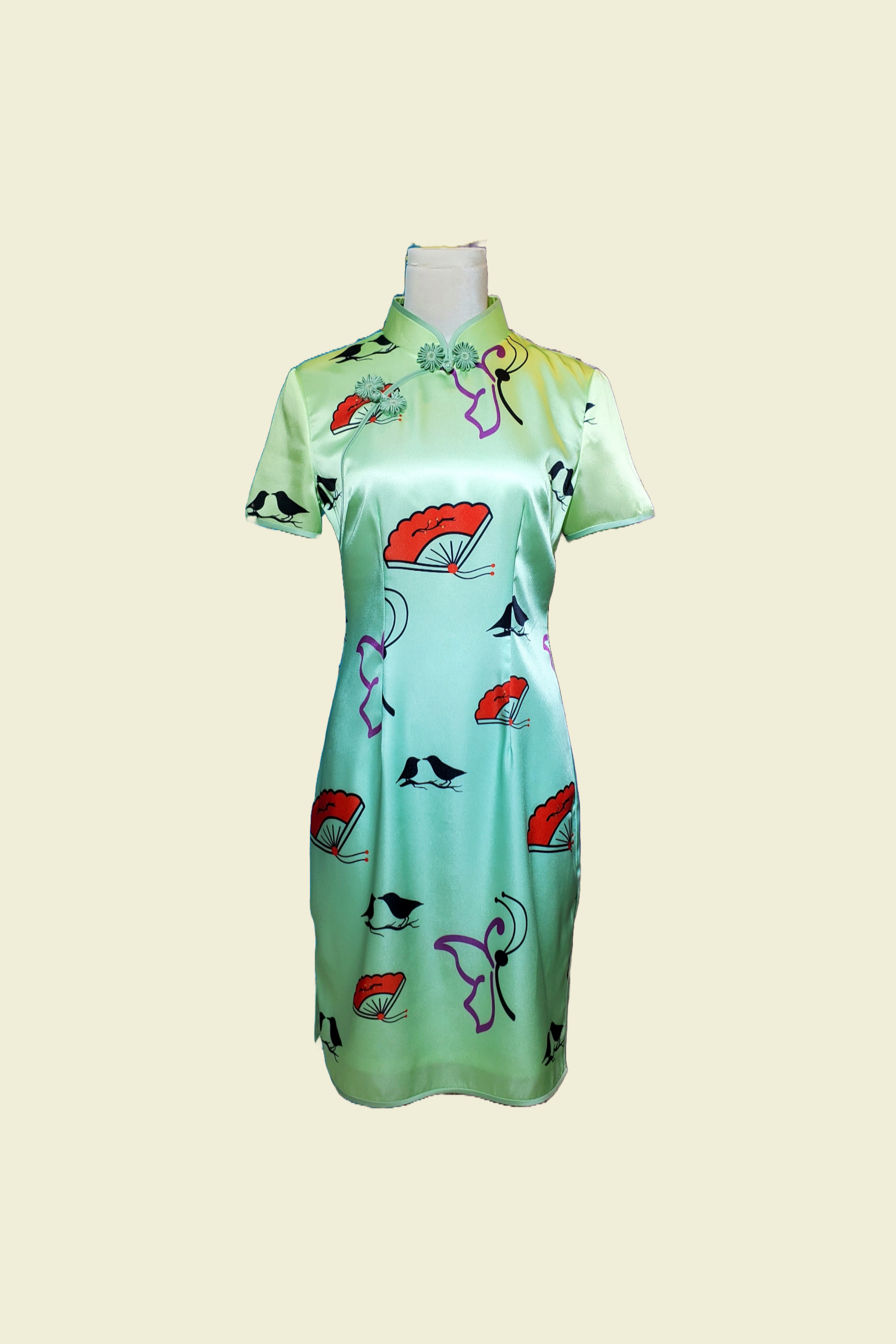 漸變綠色圖案短旗袍   Gradient green pattern short cheongsam Qipao B-012