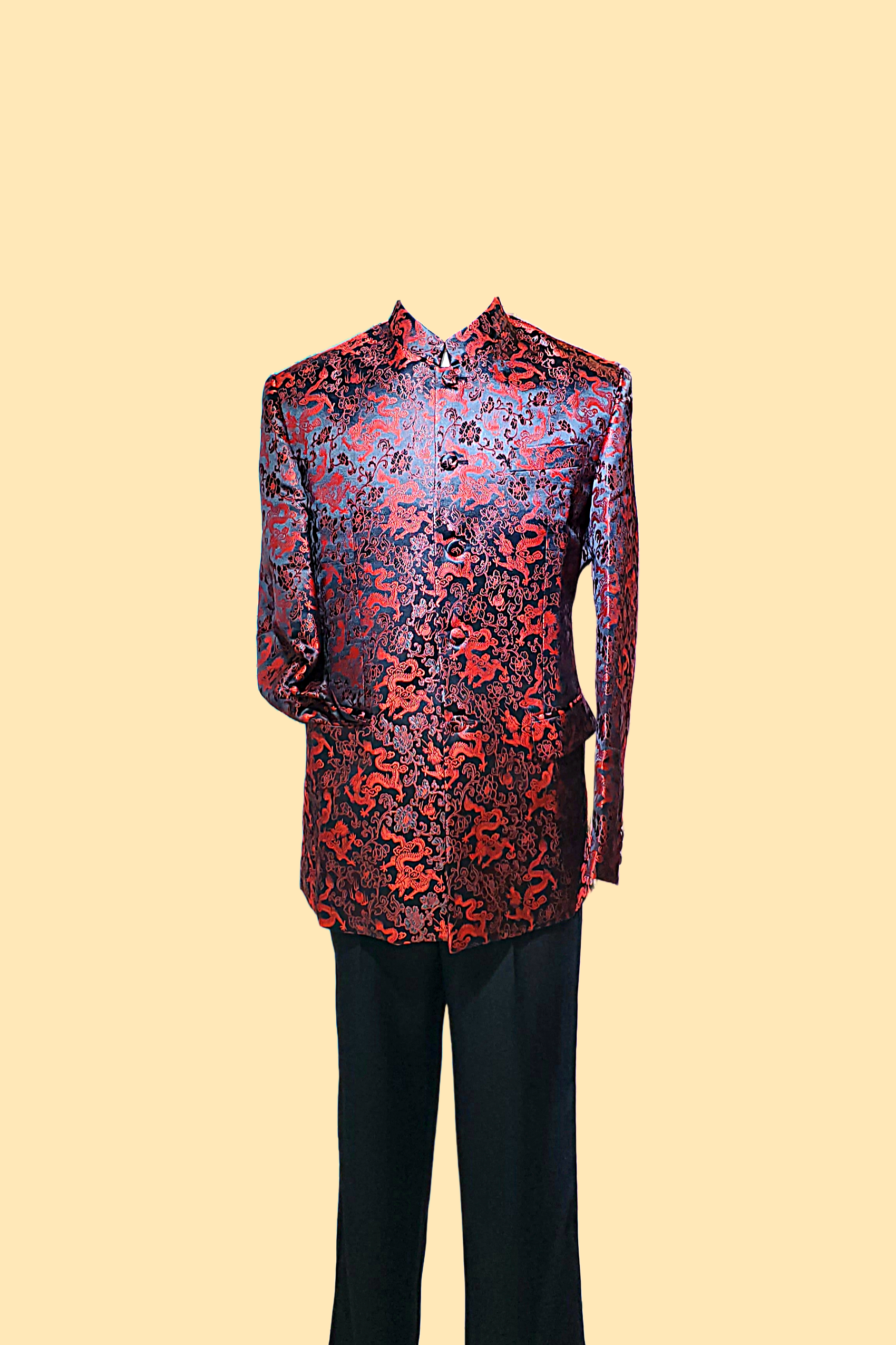 真絲混紡外套 (紅龍) Silk Dragon Jacket (Red) NS-029D