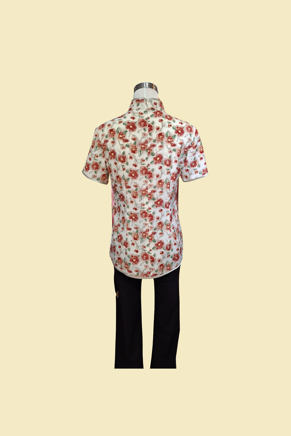 Thumbnail: 山楂花旗袍款上衣 Hawthorn floral Qipao Top B-027