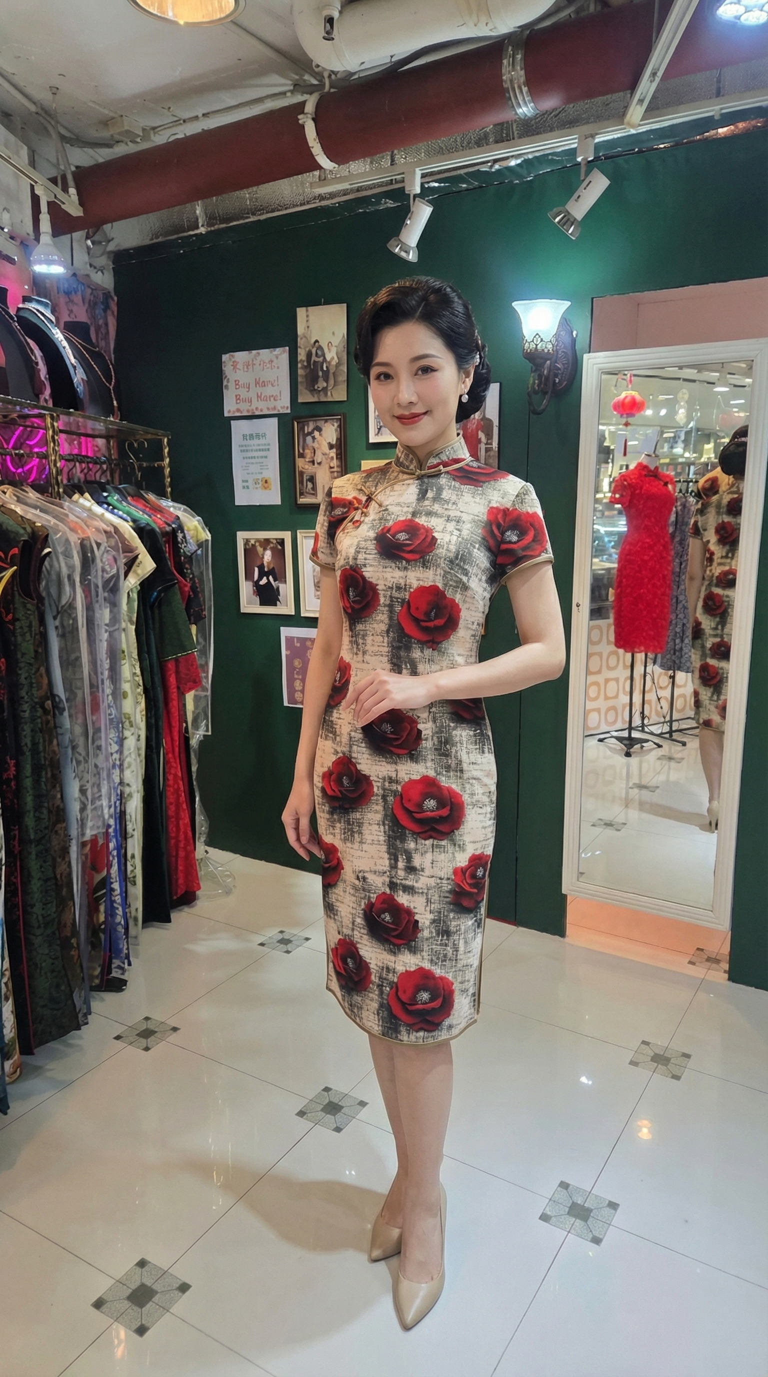 紅玫瑰短旗袍 Red Rose short qipao P-015