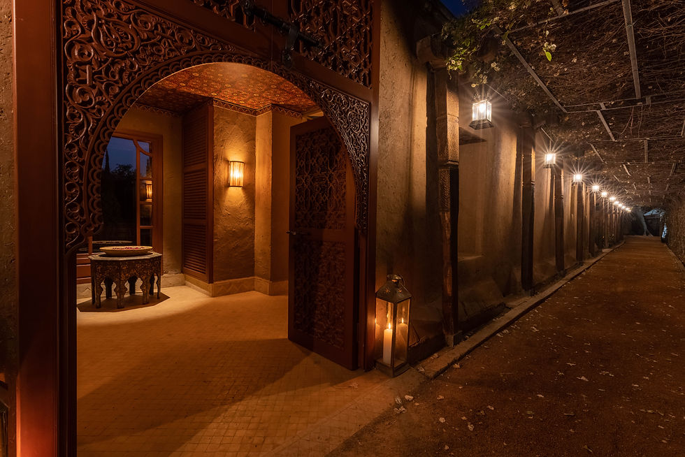 The entrance to Villa Azeer at night - Courtesy of Ezzahra Estate