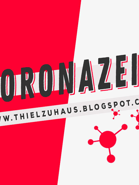 Black-and-white portrait of a man in a suit with red-and-white graphic design, featuring the title Coronazeit and blog link.