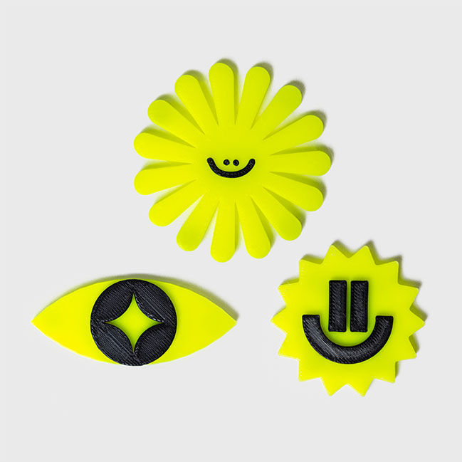 Thumbnail: colorful happy 3d printed deisgn magnets, eco friendly magnets for the fridge, office decoration