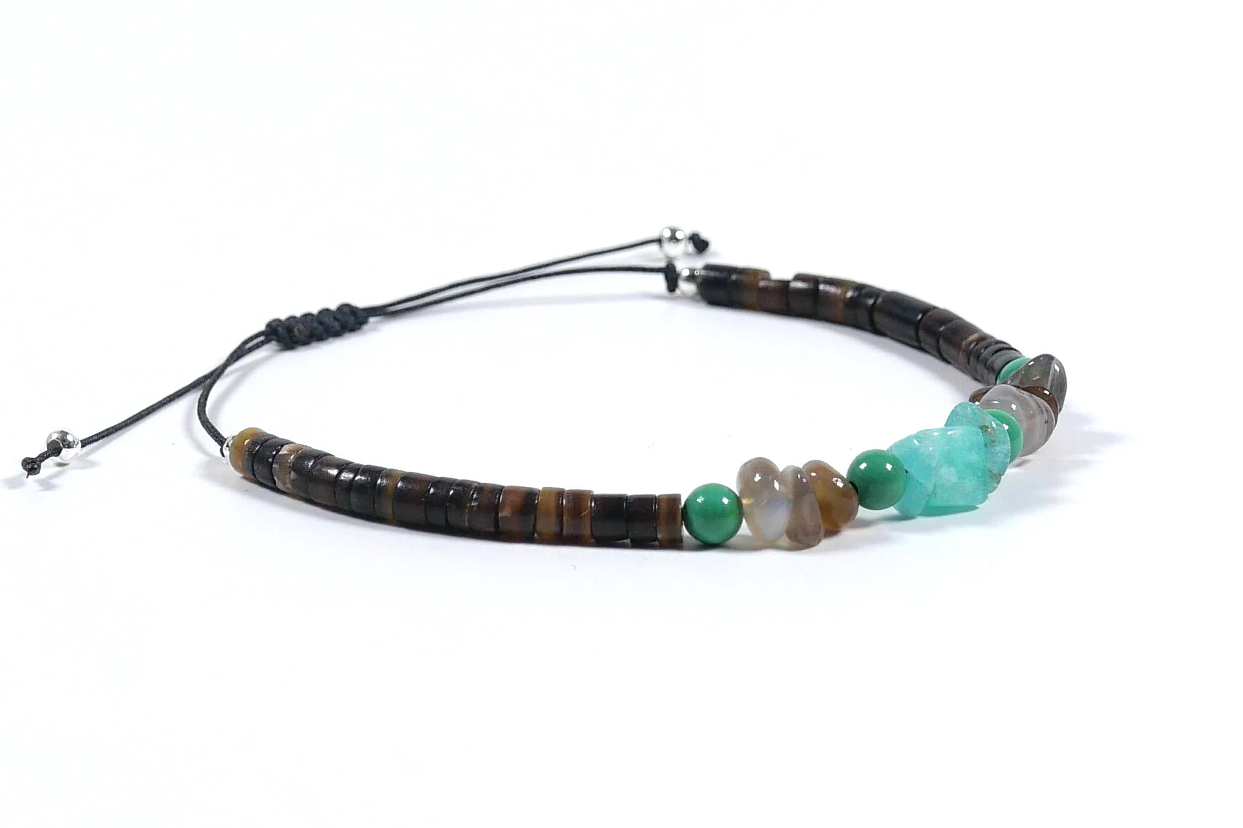 Freundschaftsarmband aus Muschelperlen, grünen Türkis-Steinen und Apatit-Chips, Ansicht 1