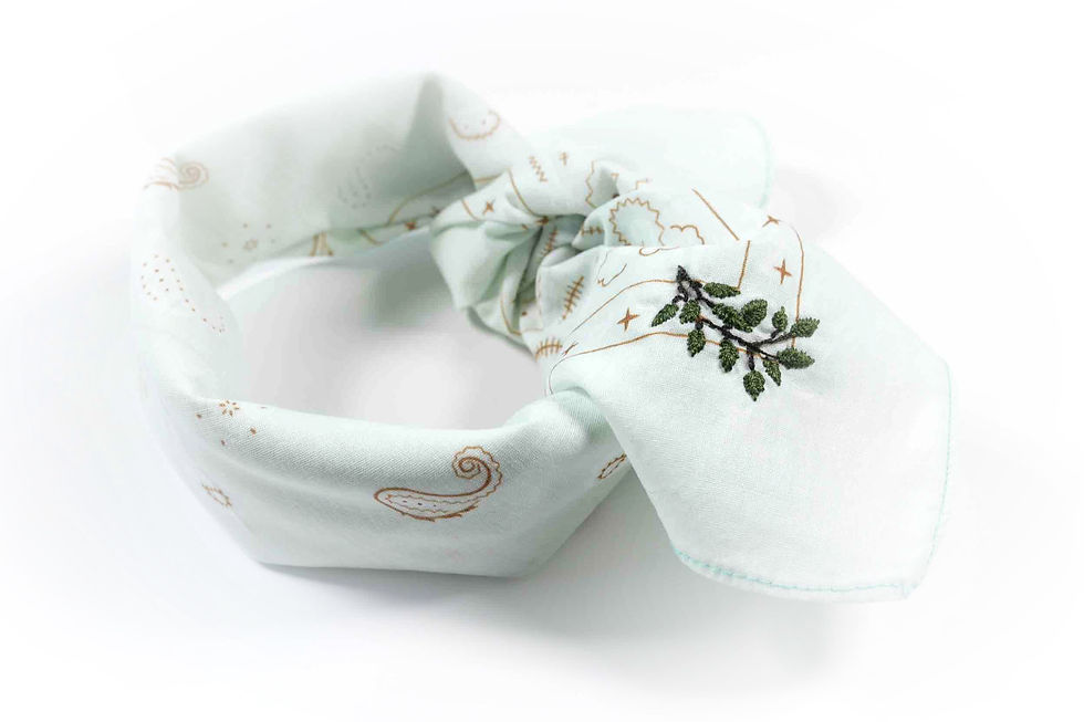 Mintfarbenes Bandana mit einem bestickten Zweig in der Ecke, Ansicht 1