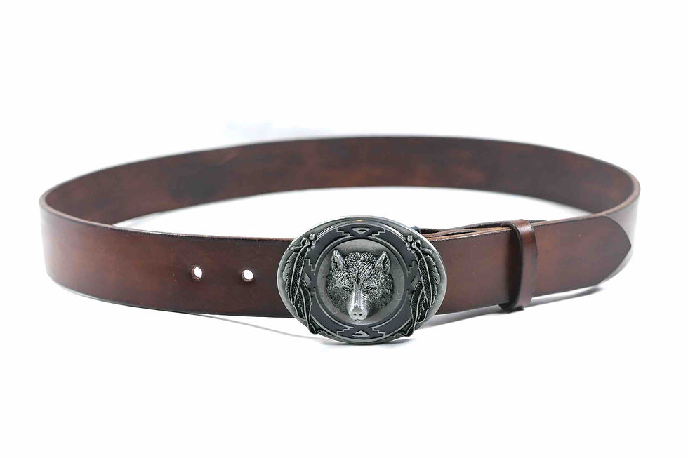 Miniaturbild: Brauner Ledergürtel mit Bärenkopf-Metallschnalle, Ansicht 2