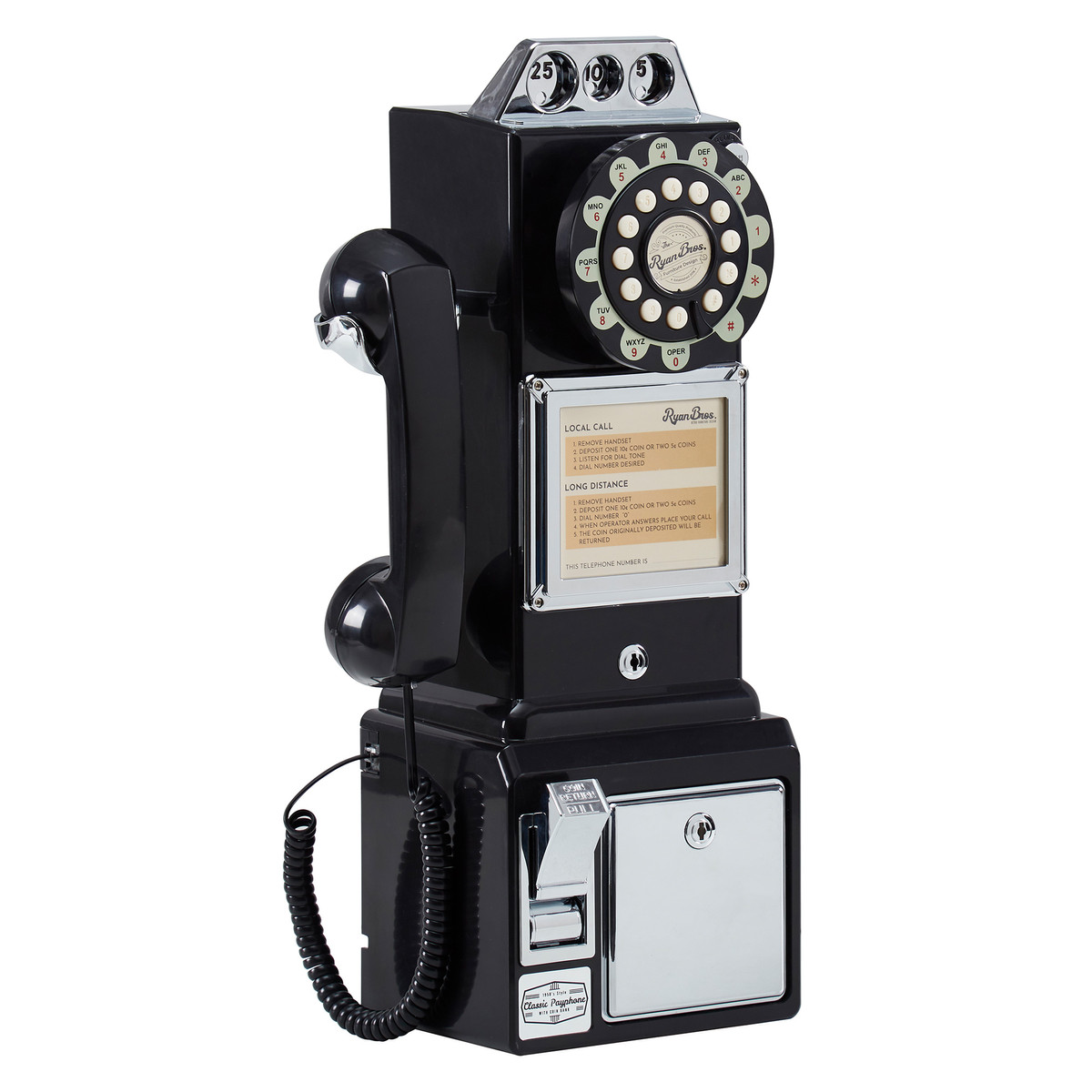 Ryan Bros. American Retro 1950's Payphone with Coin Bank (Black)