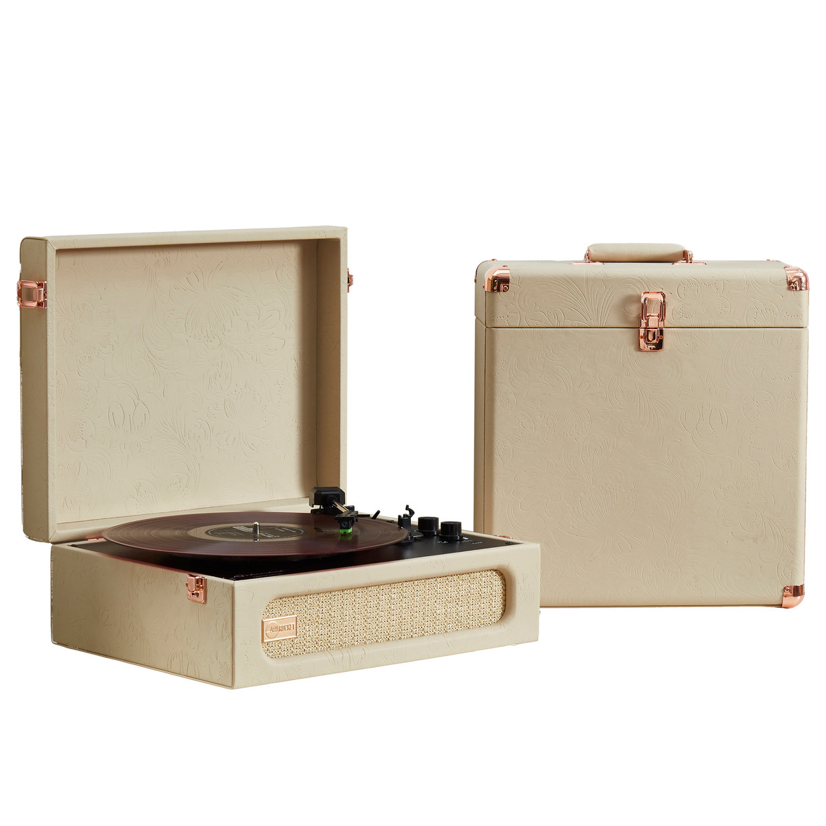 Coryphaeus Bluetooth Record Player + Record Storage Case (Flora Engraved)