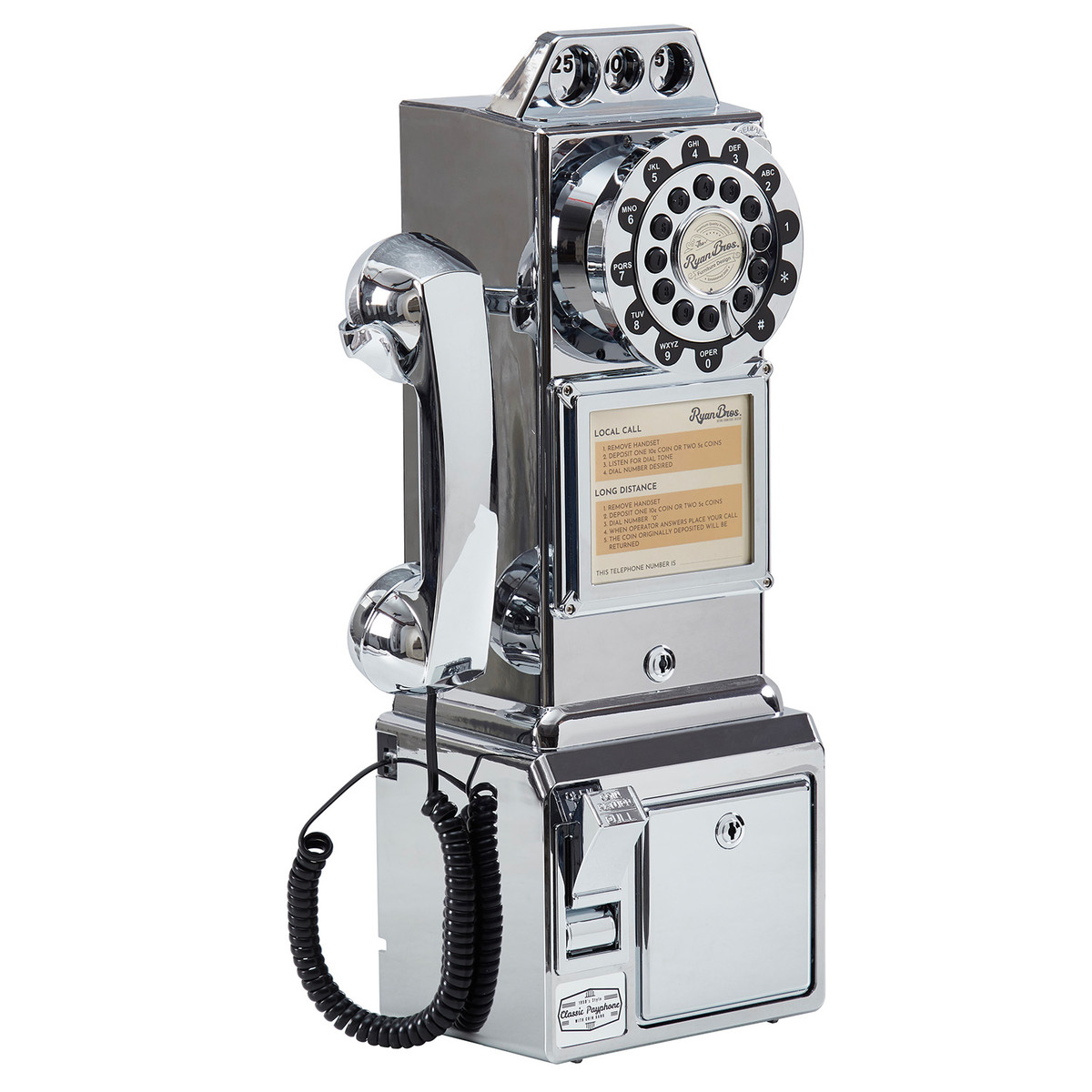 Ryan Bros. American Retro 1950's Payphone with Coin Bank (Silver)