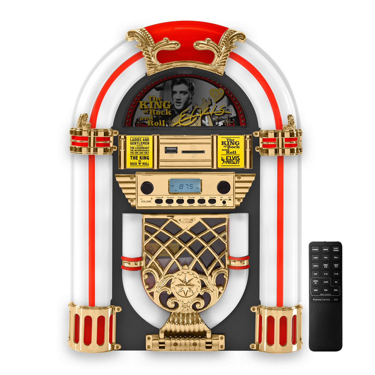 Elvis Presley Mini Jukebox / Tabletop CD Player / Bluetooth Speaker (Black/Gold)