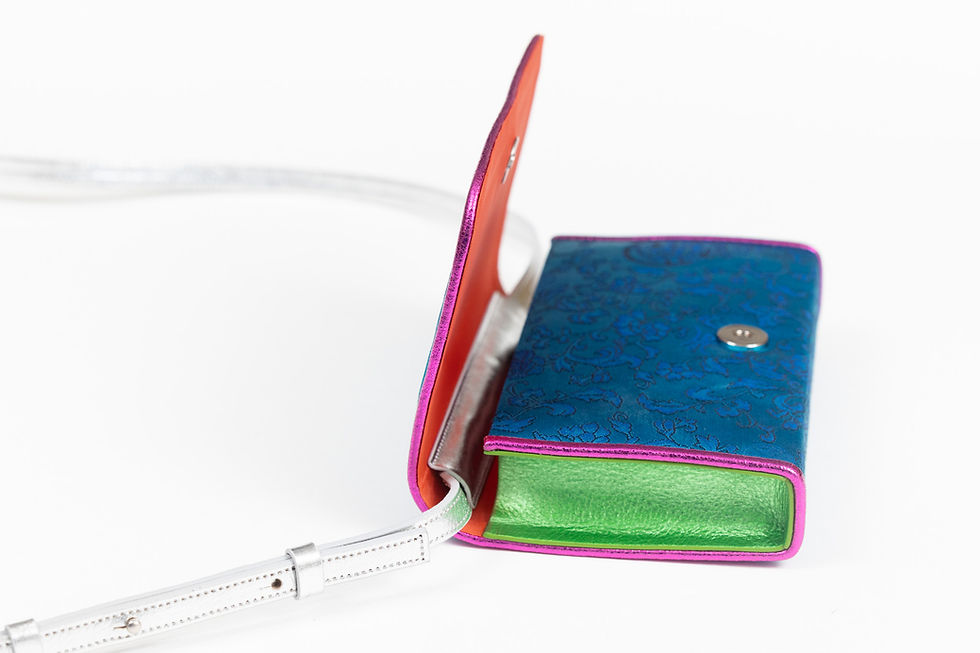 Thumbnail: Perla in Royal Blue with Metallic Fuchsia, Green and Silver Leather