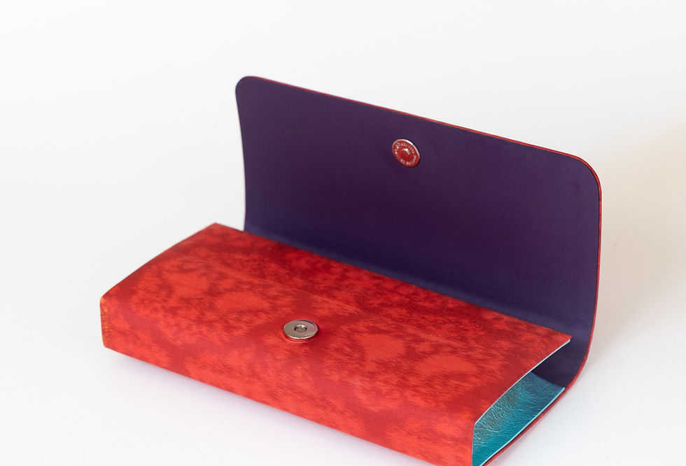 Thumbnail: Luna in Fire Red with Metallic Blue Leather
