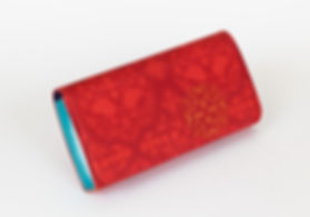 Luna in Fire Red with Metallic Blue Leather