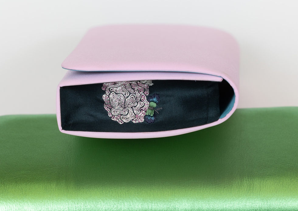 Thumbnail: Isabel in Pink with Dark Green and Silver Flower Embroidery