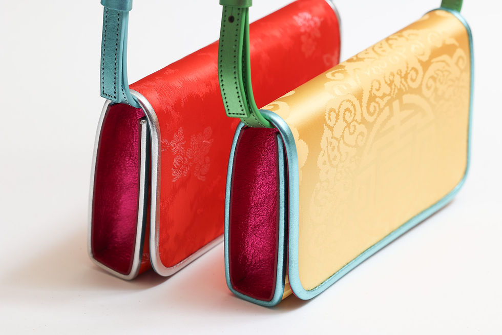 Thumbnail: Perla in Yellow with Fuchsia, Blue and Green Leather